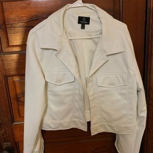 Trucker cropped leather cream jacket